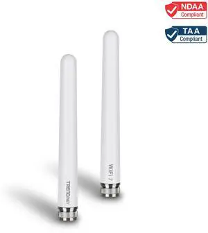 TRENDnet 3/6/7 dBi Outdoor Tri-Band Omni Antenna Kit,
 TEW-A057, 2.4GHz, 5GHz, 6GHz, Compatible with 802.11be/
 ax/ac/n/g/b/a Routers and Access Points, N-Type Connector,
 White