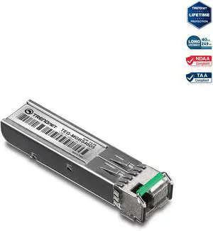 TRENDnet SFP to RJ45 Dual Wavelength Single-Mode LC Module, TEG-MGBS40D5, Must Pair with TEG-MGBS40D3 or a Compatible Module, Up to 40km (24.9 miles), Standard SFP Slot Compatible, Lifetime Protection