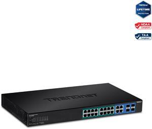 TRENDnet 20-Port Gigabit PoE+ Web Smart PoE+ Switch, 16 x Gigabit PoE+ Ports, 4 x Shared Gigabit Ports, Up To 30W Per Port, 185W Total Power Budget, Rack Mountable, Black, TPE-1620WS