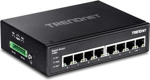 TRENDnet 8-Port Hardened Industrial Gigabit DIN-Rail Switch, 16 Gbps Switching Capacity, IP30 Rated Metal Housing (-40 to 167 ºF), DIN-Rail & Wall Mounts Included, Black, TI-G80