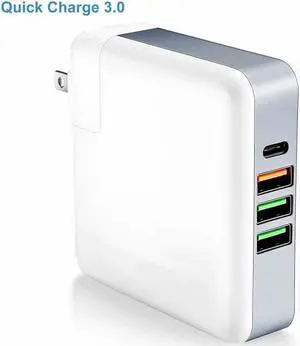 USB C Power Adapter Charger 61W 4-Port USB Type C Wall Charger Station with Power Delivery Port for Apple MacBook, iPhone X 8 Plus and 3 Power iSmart Ports for iPhone, iPad and More