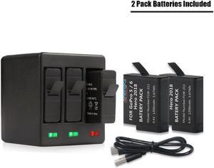 2 Pack Rechargeable Battery and 3-Channel Charger for GoPro HERO (2018) GoPro HERO 5 HERO 6 HERO 5 Black HERO 6 Black (Fully compatible with original camera)