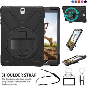 Galaxy Tab S3 9.7 Case Heavy Duty Shockproof Rugged Protective Silicon Armor Cover With Hand Grip Shoulder Strap, Rotating Stand For Kids Girls Samsung SM-T820 T825 9.7 inch Tablet