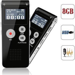 Digital Voice Activated Recorder USB Rechargeable 8GB Sound Audio Recorder Dictaphone for Lectures Meetings With Double Microphone Noise Reduction Audio Sound Portable Mini Tape Dictaphone MP3