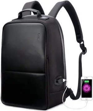 Bopai Anti Theft Travel Laptop Backpack with USB Charging Fits 15.6 Inch Laptop Notebook Macbook Synthetic Leather Computer Backpack for Business School Bookbag for Men Women Black