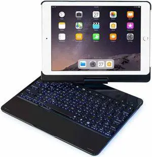 Aluminum iPad 9.7 Keyboard Case for iPad 2018 (6th Gen) / 2017(5th Gen) / iPad Pro 9.7 / Air 2 / Air Werleo 360 Rotate 7 Color Backlit Wireless Bluetooth Keyboard Case Cover with Auto Wake / Sleep