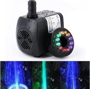 Submersible Water Pump (15W 800L/H) with Colorful LED Light for Indoor Fountain, Pool, Garden, Pond, Fish Tank, Aquarium, Hydroponic, Statuary