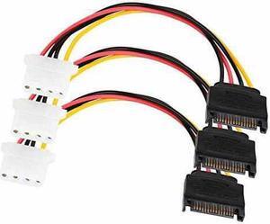 SATA Power Cable Adapter 3 Pack SATA 15 Pin Male to Molex LP4 Female Power Cable 8-inch