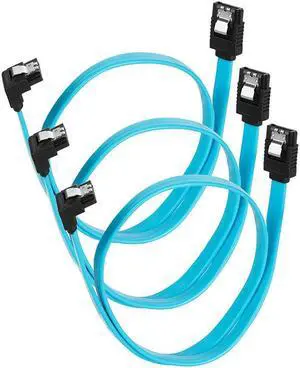 WERLEO SATA III Cable [3-Pack] SATA 6Gbps 90 Degree Cable plug with Lock Latch for With Serial ATA hard drives HDD, SSD, etc Blue - 18"