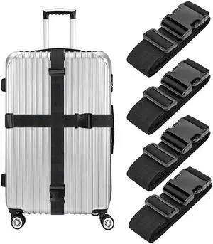 Luggage Straps, 4 Pack Heavy Duty Non-Slip Adjustable Bag Bungee Travel Accessories Suitcase Baggage Belts