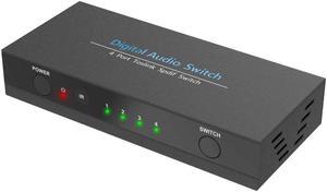 4 x 1 Optical SPDIF Switch Digital Audio Input 4 Port TOSLINK Switcher Box Selector with IR Control Power Adapter