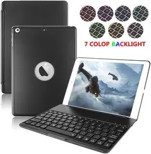 New iPad 9.7 Keyboard 2017 2018 Case Protective Folio Utra Slim Hard Shell Light Weight Stand Smart Cover with Backlit Bluetooth Keyboard for iPad 6th Generation / iPad 5th Generation / iPad Air