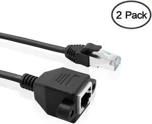 Werleo  2 packs Ethernet Extension Cable Network Cat6 Cat5e Cat5 Extension Patch Cable RJ45 Cords Shielded Male to Female Connector Cable Black 1FT / 0.3M