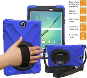 Galaxy Tab A 9.7 Case Full-body Shock Proof Hybrid Heavy Duty Armor Protective Case for Samsung Galaxy Tab A 9.7 [SM-T550] Case with Kickstand/ Hand Strap/ Shoulder Strap