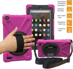 All-New Amazon Fire HD 8 2017 Tablet Case Werleo Hybrid Armor Defender Cover Full Body Protective Case With Hand Strap and Shoulder Strap for Fire HD 8 7th Generation 2017 Release