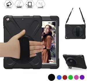 For iPad Air Case Full-body Rugged Protective Cover for Apple iPad Air 1st Gen iPad 5 Model A1474 A1475 A1476 With 360 Degree Stand Hand Grip and Shoulder Strap