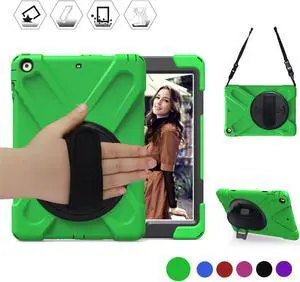 For iPad Air Case Full-body Rugged Protective Cover for Apple iPad Air 1st Gen iPad 5 Model A1474 A1475 A1476 With 360 Degree Stand Hand Grip and Shoulder Strap