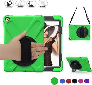iPad Air 2 Case, [Hybrid Shockproof Case] Rugged Triple-Layer Shock-Resistant Drop Proof Defender Case Cover with Kickstand/a Hand Strap/a Adjustable Shoulder Strap