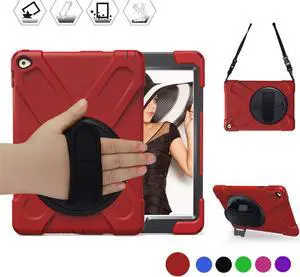 iPad Air 2 Case, [Hybrid Shockproof Case] Rugged Triple-Layer Shock-Resistant Drop Proof Defender Case Cover with Kickstand/a Hand Strap/a Adjustable Shoulder Strap