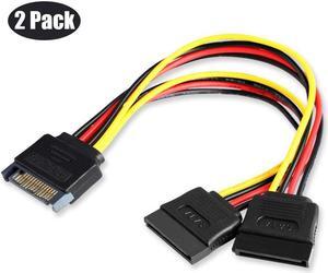 SATA Power Cable 2 PACK 8 Inch SATA 15 Pin Male to Dual SATA 15 Pin Down Angle Female Power Splitter Cable