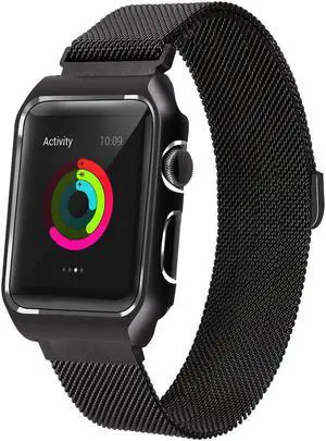 Compatible with Apple Watch Band 38mm 42mm with Case Stainless Steel Mesh Milanese Loop with Adjustable Magnetic Closure Replacement for iWatch Band Compatible Apple Watch Series 3 2 1