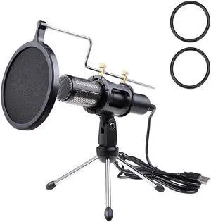 Condenser Microphone Portable Mini Recording Microphone with Tripod Stand USB Plug Play Home Studio Microphones for PC Online Chat Voice Recording Skype Tablets Laptops PC YouTube