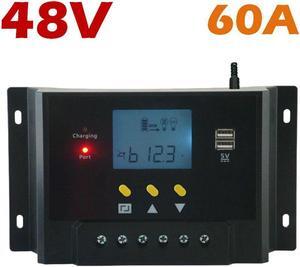 Werleo Solar Charge Controller 60A 48V Solar Panel Charging Regulator with LCD Display Dual USB Overload Protection Temperature Compensation For Battery Charging