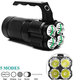 High lumens Tactical Flashlights Super Bright High Power Handheld Flashlight XML-T2 LED Torch Spotlight with Rechargeable Batteries Battery Charger for Outdoor Camping Hiking Emergency