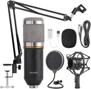 Condenser Microphone XLR to 3.5mm Podcasting Studio Recording Condenser Microphone Kit Computer Mics with Adjustable Mic Suspension Scissor Arm Metal Shock Mount Double-layer Pop Filter Silver