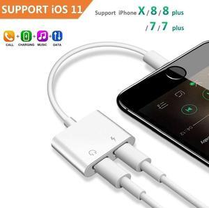 2 in 1 Lightning Headphone Jack and Charger Adapter for iPhone X XS MAX XR iPhone 8 7 6 Plus Converter AUX Female Audio and Charging Adaptor Cable Support Volume Control Call Sync Data