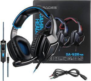 Stereo Gaming Headset PS4 Xbox One S, SADES SA920PLUS Noise Cancelling Over Ear Headphones with Mic, Bass, Soft Memory Earmuffs for PC Laptop Mac Nintendo Switch Games Mobile