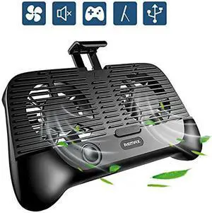 Remax Phone Cooling Pad,Portable Phone Radiator Fan with 2000mAh Li-ion Back Up Battery Muti-Functional Gaming Cooler Handle Grip Charger Stand Holder for 4-6 Inch Smartphone