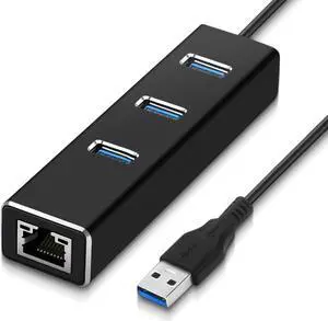 3-Port USB 3.0 Hub, Aluminum USB Portable Data Hub with RJ45 10/100/1000 Gigabit Ethernet LAN Converter Network Adapter for Mac/Windows/OS/Linux and Other Devices