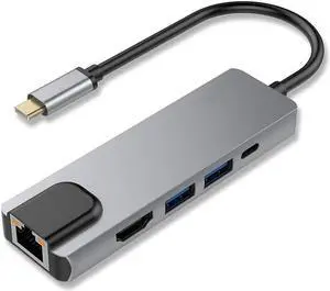 USB C Hub Multiport Adapter 5-in-1 Werleo USB 3.1 Type C Thunderbolt 3 with HDMI 4K 1000M RJ45 Gigabit Ethernet 2 USB 3.0 Ports USB C Power Charging for MacBook ChromeBook Pixel USB-C Devices