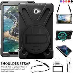 Samsung Galaxy Tab A 10.1 No Pen Case Heavy Duty Armor Shockproof Cover with Hands Strap Shoulder Strap and 360 Degree Stand for Samsung Tab A 10.1 SM-T580 T585 Protective Case For Kids Students