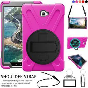 Samsung Galaxy Tab A 10.1 No Pen Case Heavy Duty Armor Shockproof Cover with Hands Strap Shoulder Strap and 360 Degree Stand for Samsung Tab A 10.1 SM-T580 T585 Protective Case For Kids Students