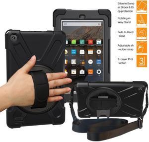 All-New Fire HD 8 Case 2018 / 2017 Released - 8th / 7th Generation Only WERLEO Heavy Duty Full Body Protective Case For Amazon Kindle Fire HD 8 With Stand Hand Strap and Shoulder Strap