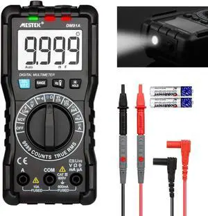 Digital Multimeter TRMS 9999 Counts MESTEK AC DC Multimeters Current Voltage Auto-Ranging NCV Voltage Tester Amp Volt Ohm Hz Diode Resistance Meter with Battery Electric Test Lead Probes LED Light