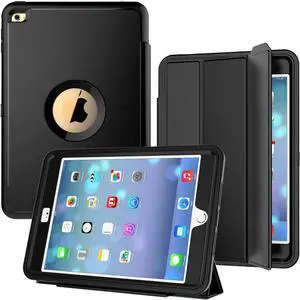 Werleo iPad Mini 4 Case Three Layer Drop Protection Rugged Protective Cover Premium Leather Folio Stand Cover Case with Auto Wake-Sleep Function for Apple iPad Mini 4 Case
