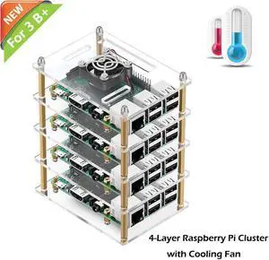 WERLEO Raspberry Pi Cluster Case Raspberry Pi 3 B+ Case with Cooling Fan and Raspberry Pi Heatsink for Raspberry Pi 3 Model B+ Pi 3 B Pi 2 B Pi B+ - 4-Layers