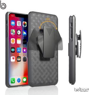 iPhone XS MAX Case Holster, Slim Protective Belt Clip Slider Case (Shell/Holster Combo) with Built-In Kickstand
