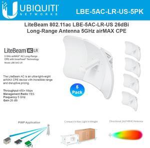 Ubiquiti Networks LiteBeam AC LR LBE-5AC-LR-US 26 dBi 5 GHz airMAX AC Long-Range CPE with InnerFeed Technology (5-Pack)