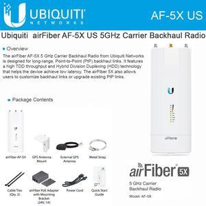 Ubiquiti airFiber 5 GHz Carrier Backhaul Radio AF-5X Ubiquiti airFiber AF-5X 500 Mbit/s Wireless Access Point - 5.93 GHz - 1 x Antenna(s) - 1 x External Antenna(s) - MIMO Technology - PoE Ports - PoE