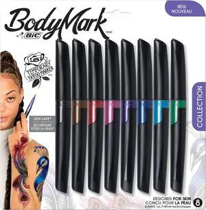 BodyMark Temporary Tattoo Markers Fine Brush Tip Assorted 8/Pack MTBP81AST