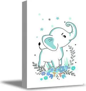 Awkward Styles Nursery Canvas Wall Art Blue Elephant Home Decor Prints
