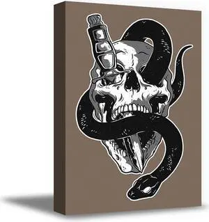 Awkward Styles Skull Canvas Wall Art Snake and Knife Home Decor Prints
