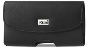 Reiko Horizontal Leather Pouch With Embossed Logo In Black (6.4X3.5X0.7 Inches)
