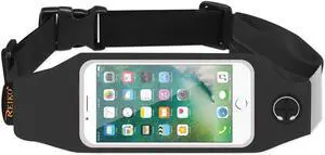 REIKO RUNNING SPORT BELT FOR IPHONE 7/ 6/ 6S OR 5 INCHES DEVICE WITH TWO POCKETS IN BLACK (5x5 INCHES)