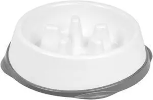 IRIS Slow Feeding Bowl for Long Snouted Pets, White/Gray