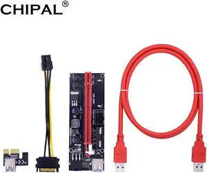 Dual LED 100CM VER009S PCI-E Riser Card 009S PCI Express 1X 16X Adapter USB 3.0 Cable 6Pin 4Pin Power for Bitcoin Mining